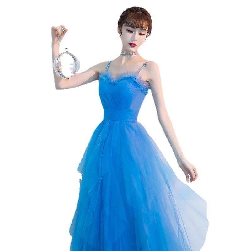 Elegante azul a linha vestidos de baile sexy cinta espaguete doce vestidos de festa de casamento longo vestido de festa para vestido de noite formal