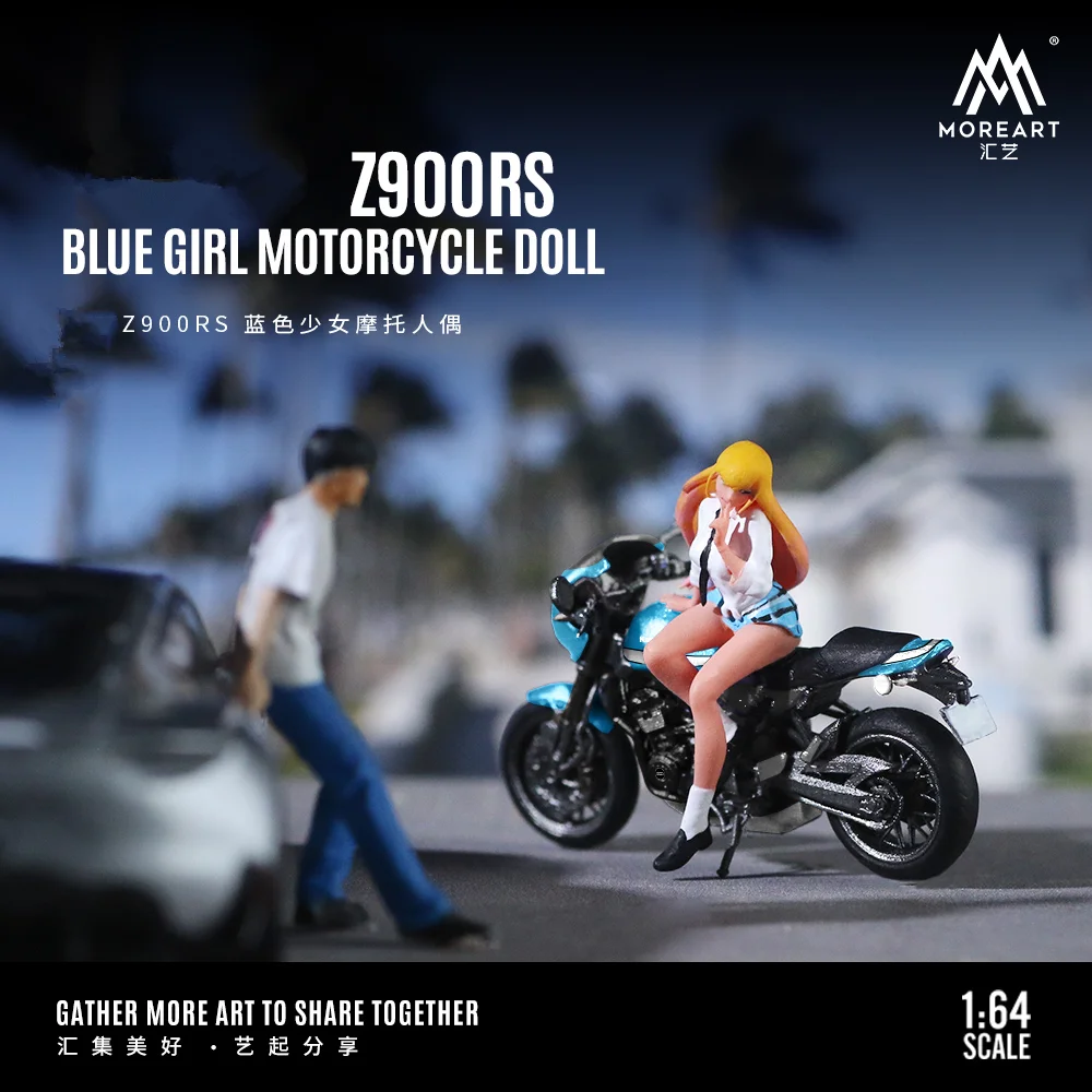 More Art 1:64  Z900RS Blue Girl Motorcycle Doll Set Model For Display & Collection & Gift