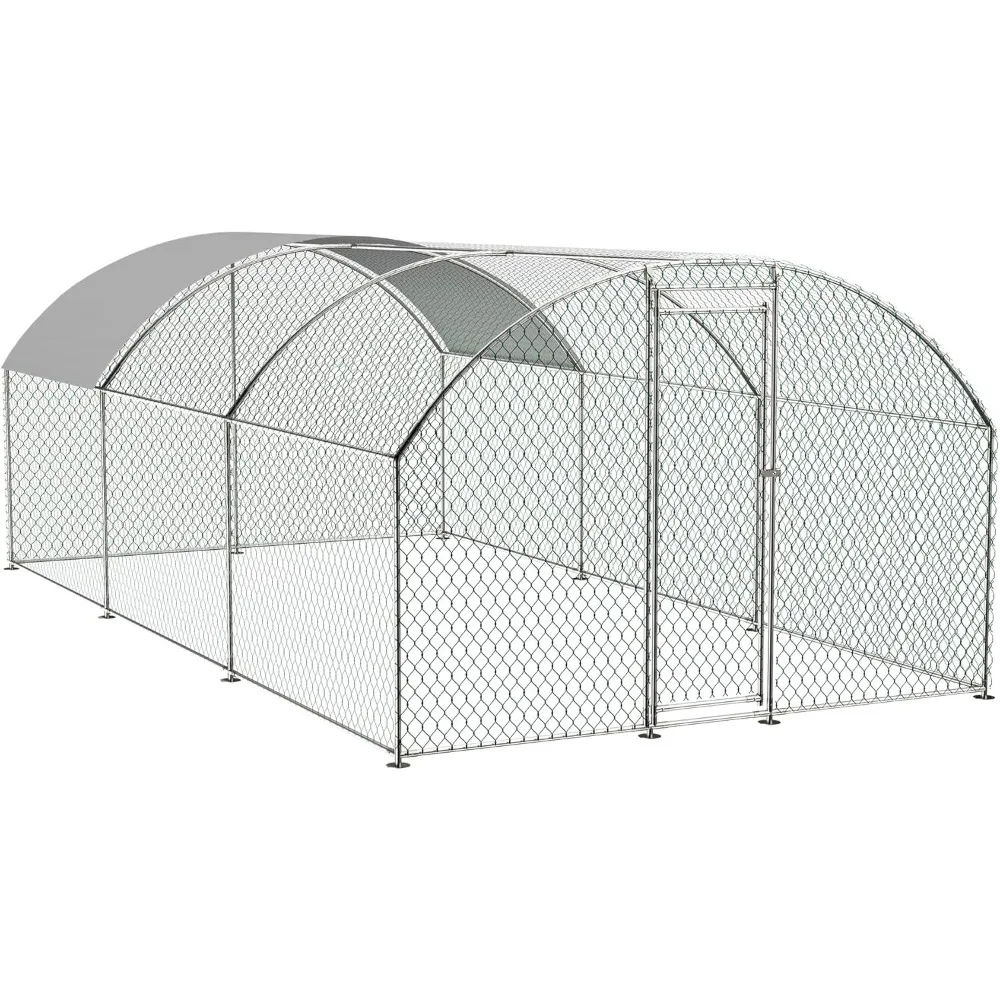 

Large Metal Chicken Coop Run with Waterproof Cover, Upgraded Triangular Support & Lockable Door, Walk-in Poultry Cage Hen House