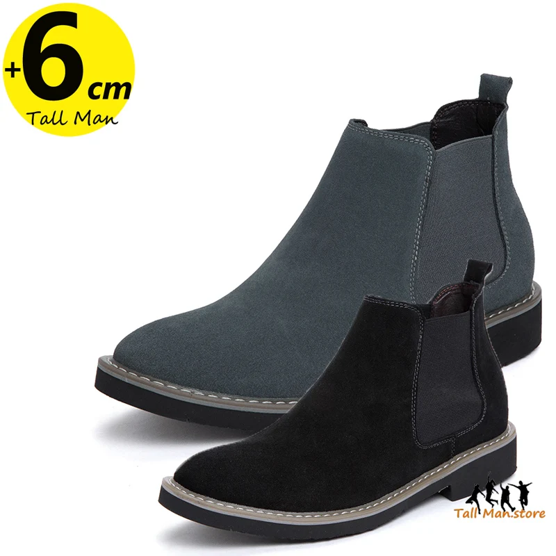 Men Leather Outdoor Ankel Boots Height Increase Insole 6cm Man Elevator Shoes Plus Size 36-48