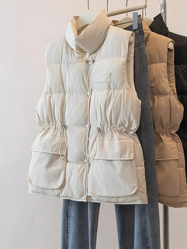 

Утепленный хлопковый жилет больших размеров для женщин: зимняя теплая верхняя одежда с приталенным силуэтом, стройнящая фигуру, модная хлопковая куртка