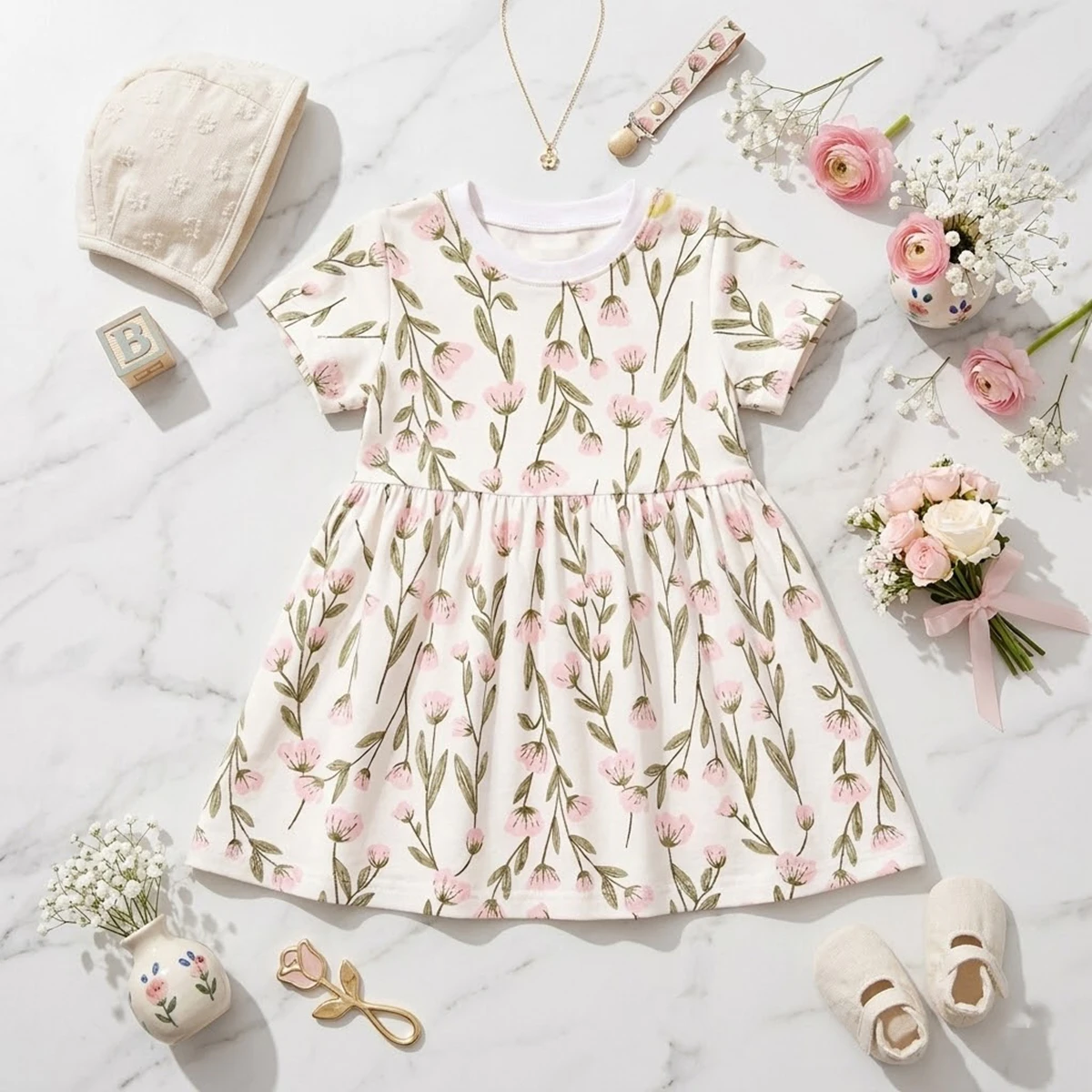 Lovely Baby Girls Summer Dress Short Sleeve Holiday Casual Flower Dress Casual