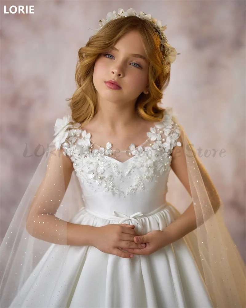 LORIE Flower Girl Dresses Bow Puffy Little Girl Dress Satin Princess Dress Baby Girl Dresses First Communion Bow