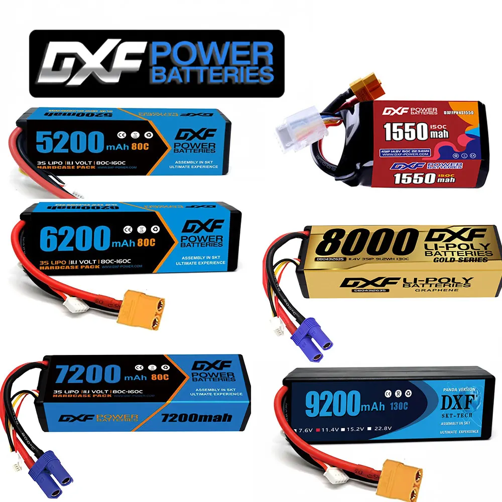 

2PCS DXF battery 3S Lipo 11.1V 11.4V 8000mah 9200mah 1550mah 5200mah 6200mah 7200mah80C 100C 130C with EC5 XT90 T for RC Car