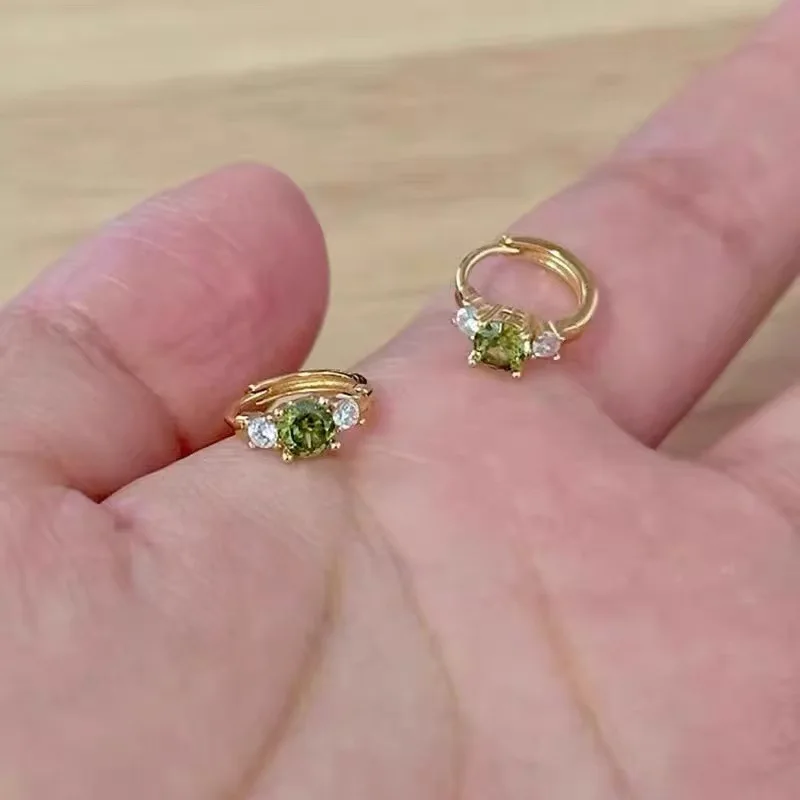 Brincos de argola de prata esterlina 925 com zircônia verde oliva para mulheres, joias finas clássicas, acessórios geométricos de luxo leve