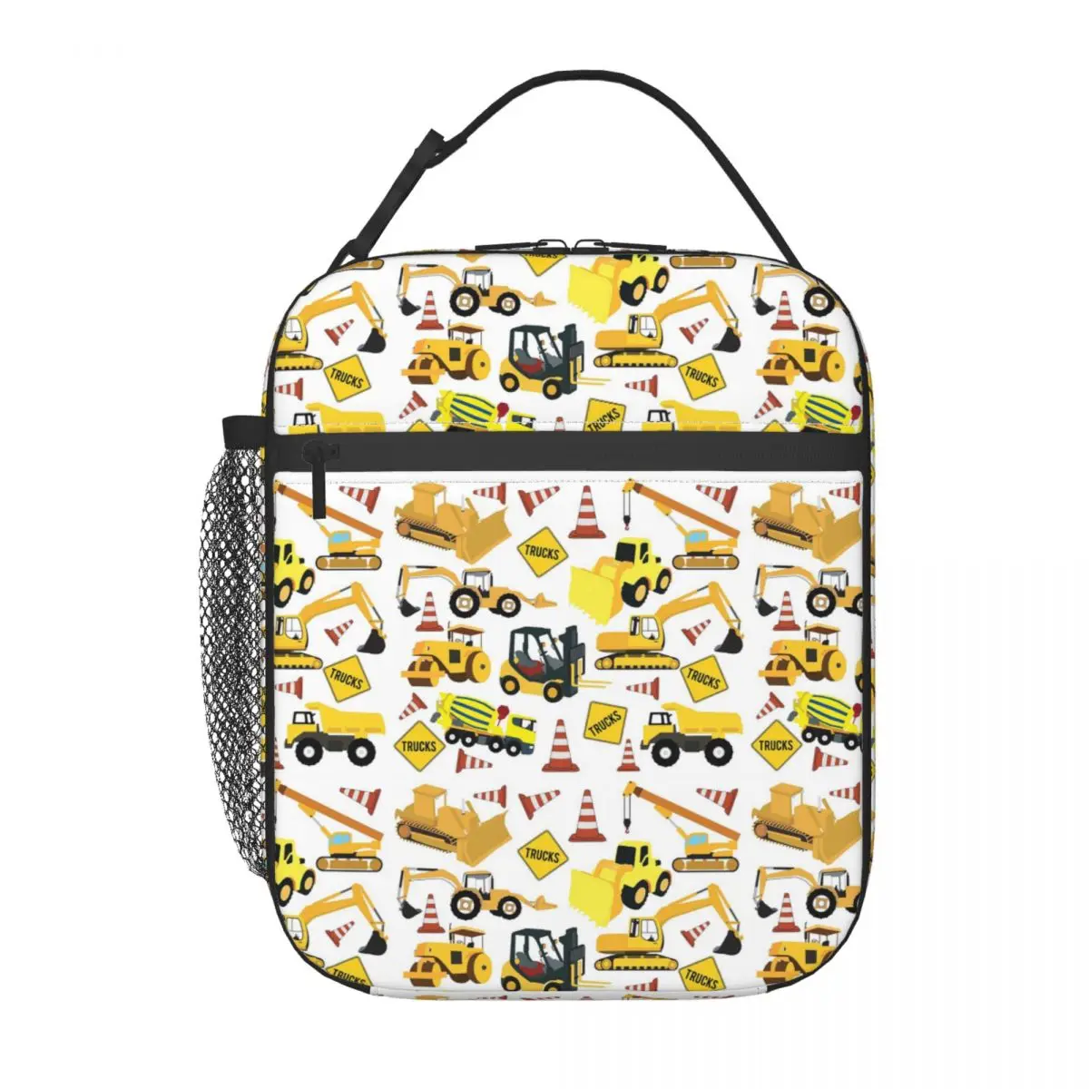 Construction Trucks Pattern - Excavator, Backhoe And More Insulated Lunch Bag Kids Portable Food Boxes Thermal Lunch Box Tote
