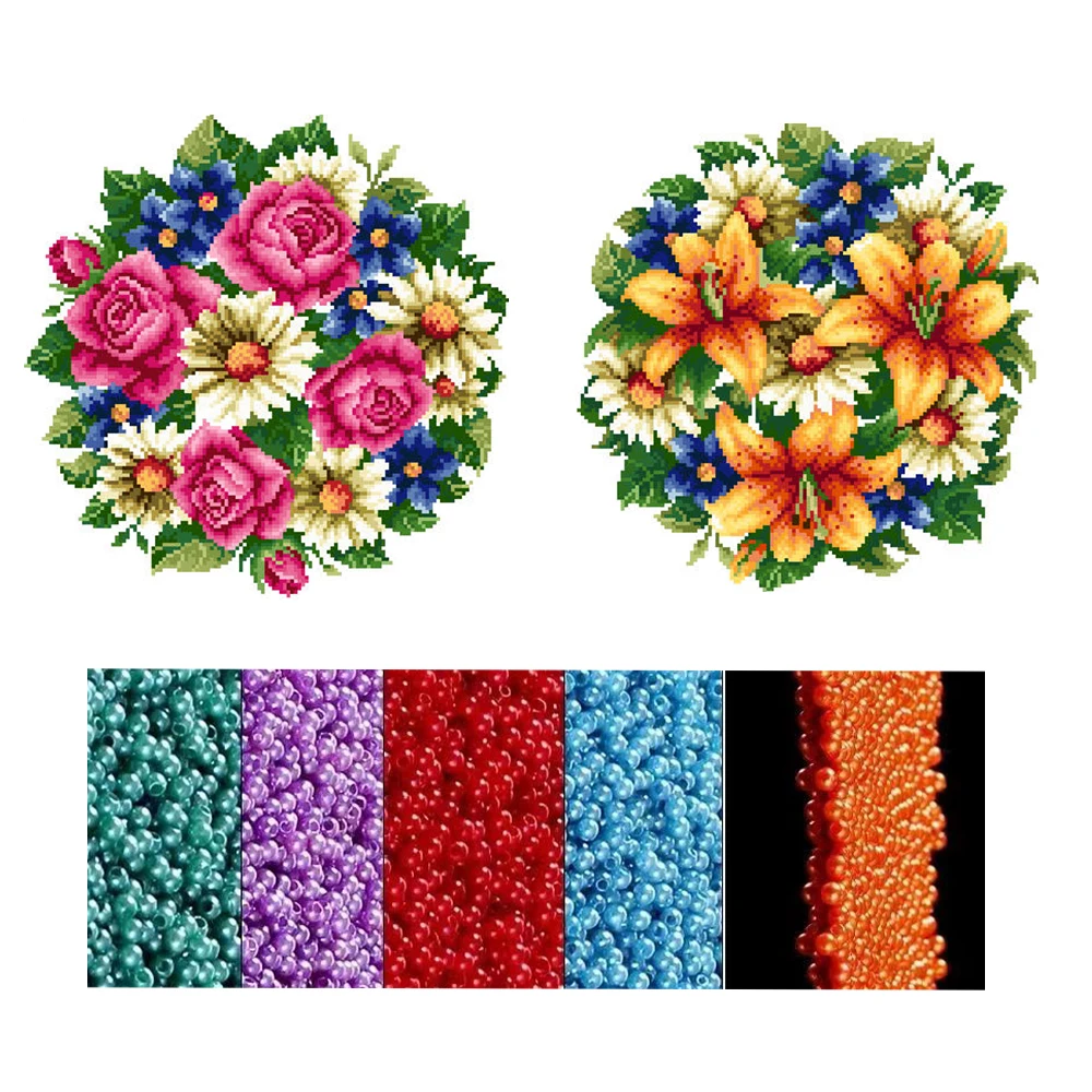 Diy bead embroidery kits flower 3mm pearl icon beadwork set beads for needlework canvas bead cross stitch needle crafts Gift set