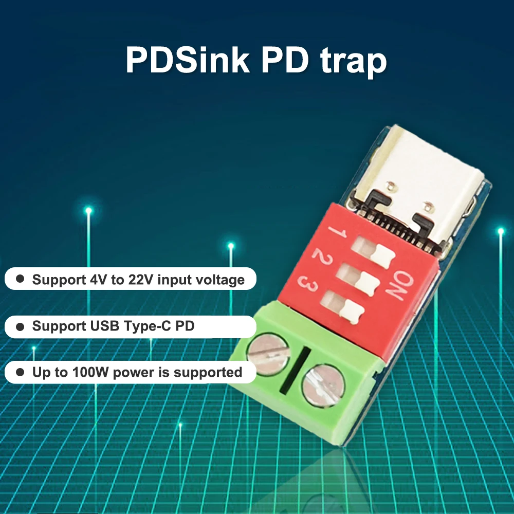 1szt USB-C 100W PD Trigger Board Module PD/QC Decoy Fast Charge USB Type-c do 12v Szybka ładowarka Power Delivery Boost