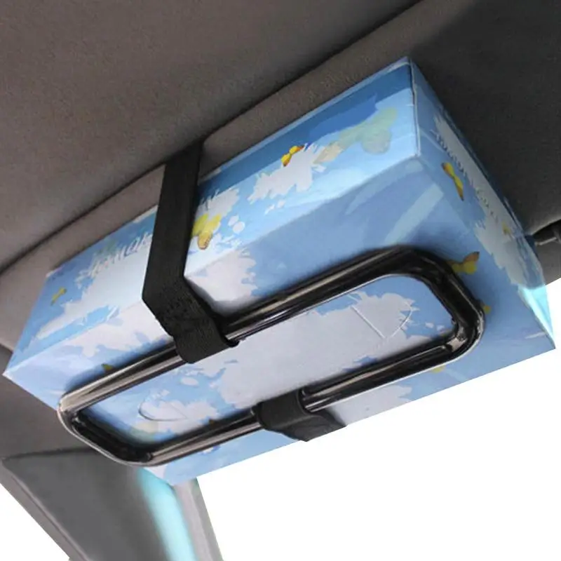 Soporte de caja de pañuelos para coche, marco de visera, soporte de pañuelos para coche con cinturón elástico, soporte de caja de servilletas y toallas de papel