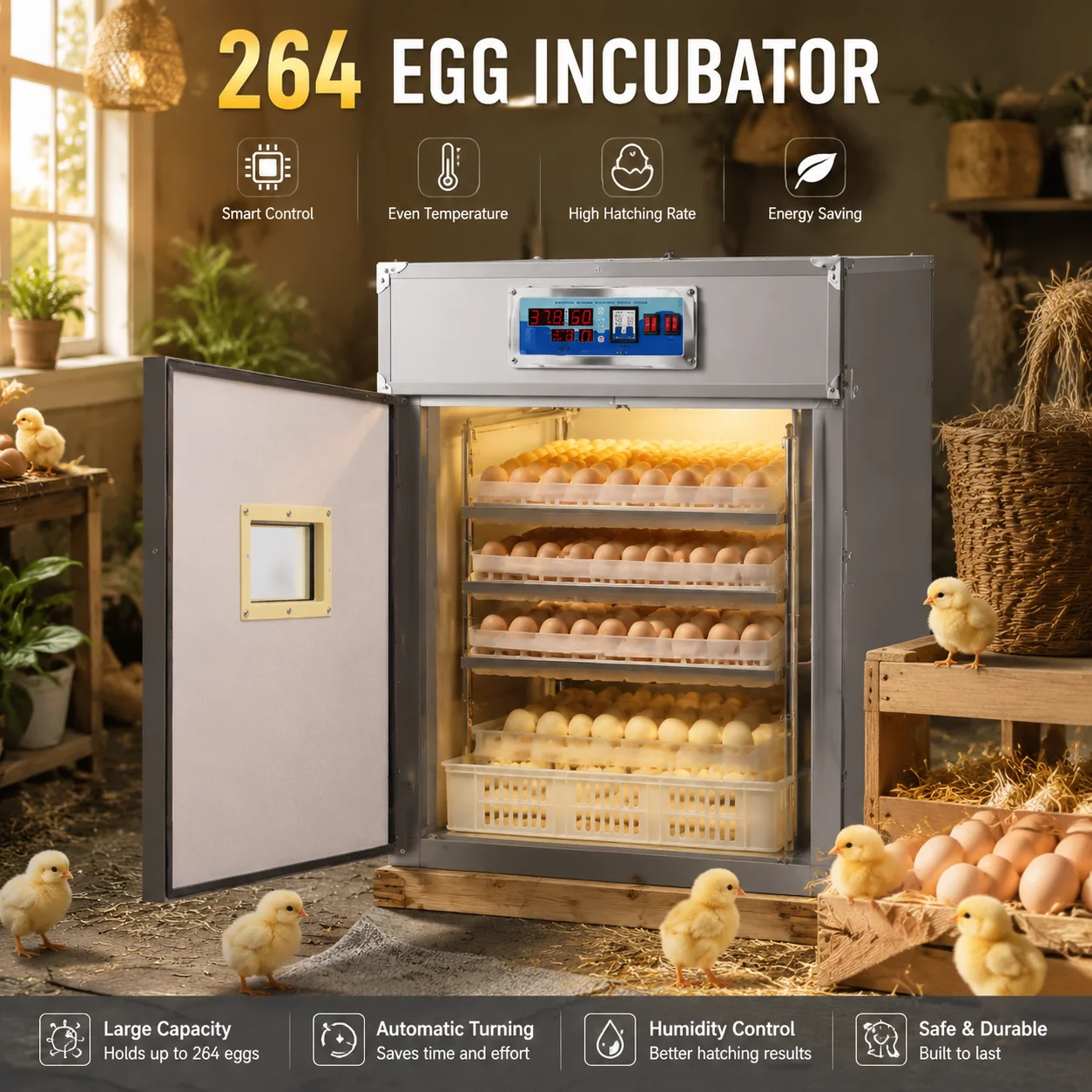 Hot Selling Automatic 264 Eggs Incubator High Productivity 98% Hatching Rate Egg Hatcher