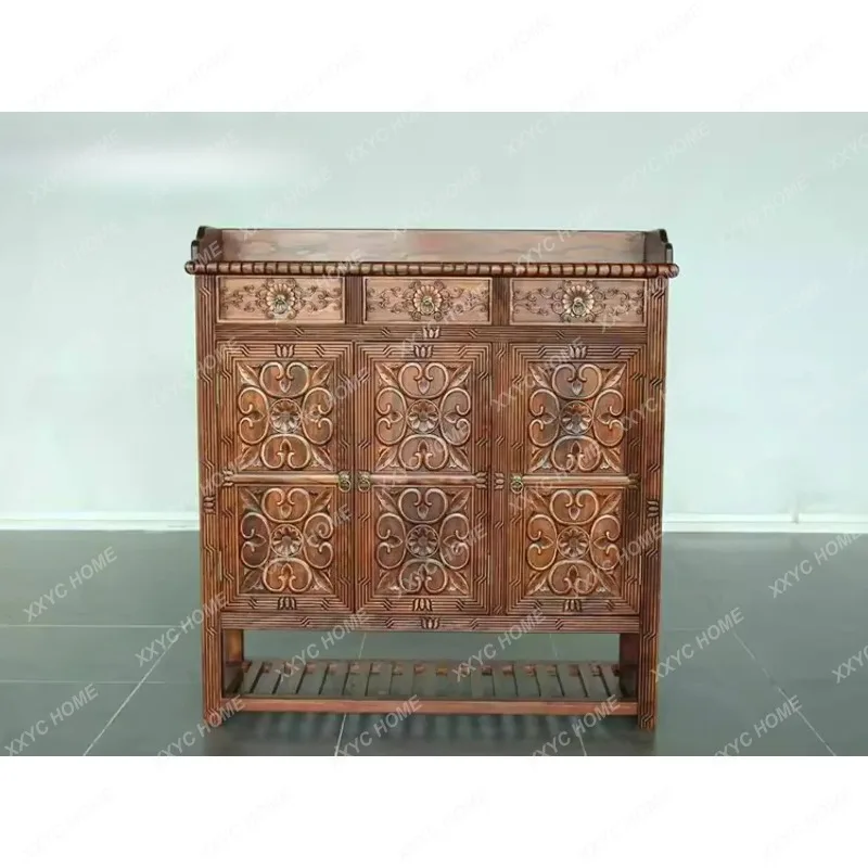 XXSolid wood simple shoe cabinet, large capacity Chinese carved shoe cabinet