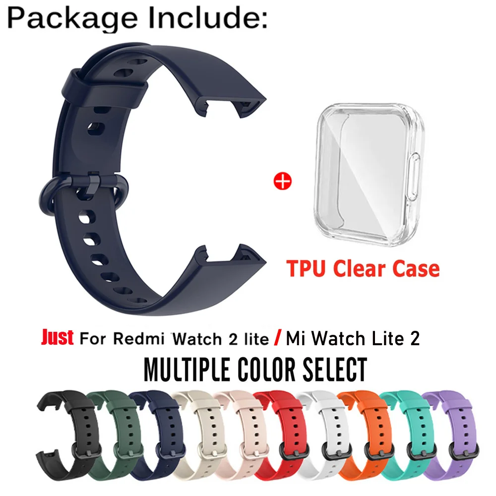 Silicone Strap For Xiaomi Mi Watch Lite 2 Watchbands Watch Strap For Redmi Watch 2 Lite Strap Bracelet With Protector Case