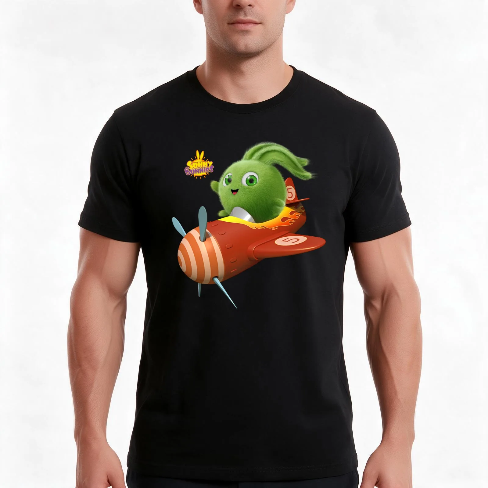Sunny Bunnies - Hopper Flying T-Shirt, Summer Casual Cotton Tee, Oversized Streetwear Tops, Vintage Graphic Print, 100% Cotton