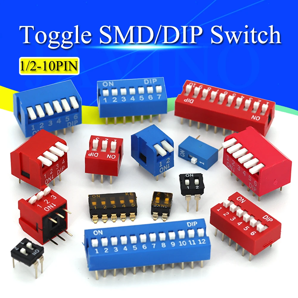 5PCS Slide Type Switch Module 1 2 3 4 5 6 7 8 10PIN /1.27/2.54mm Position Way DIP/SMD Pitch Toggle Switch Blue Snap Switch Dial