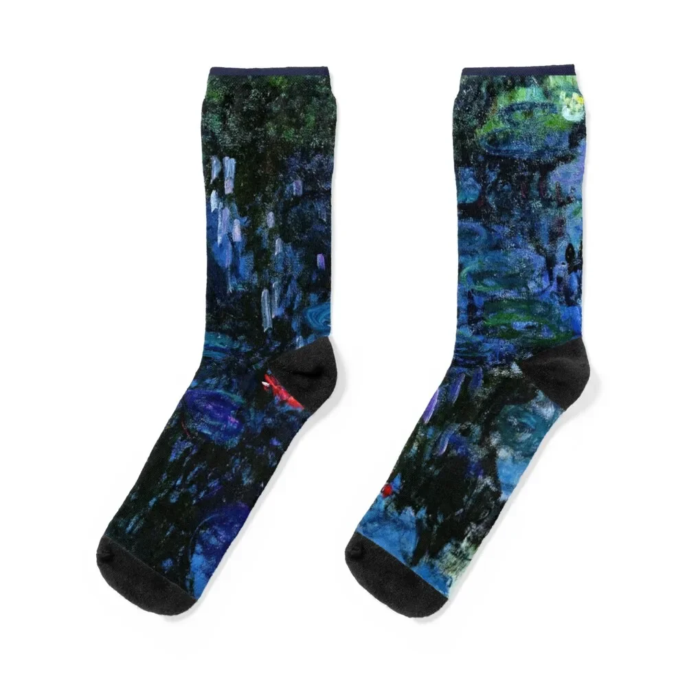 Calcetines de nieve con estampado para hombre y mujer, calcetín de lujo inspirado en las ninfas, de Saule' Reflets, Claude Monet, Fine Art