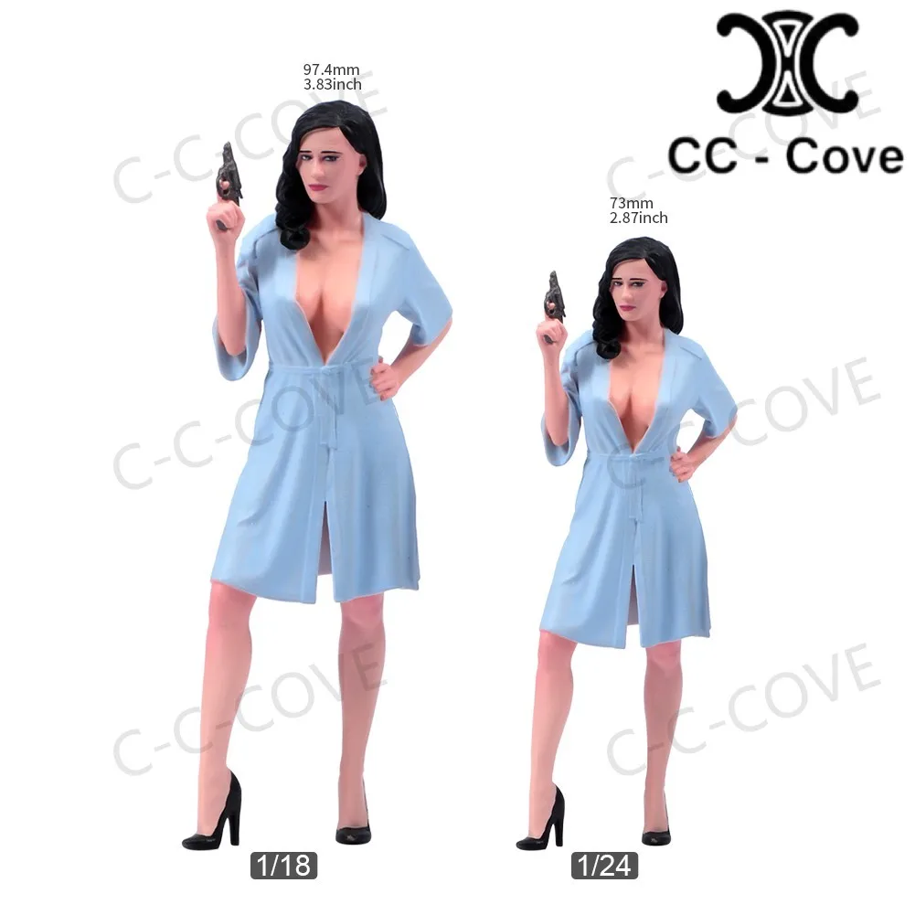 Miniaturas pintadas finas 1/18 1/24 uma garota sexy vestindo pijamas com decote em v profundo figura modelo brinquedos presente surpresa vista decoração