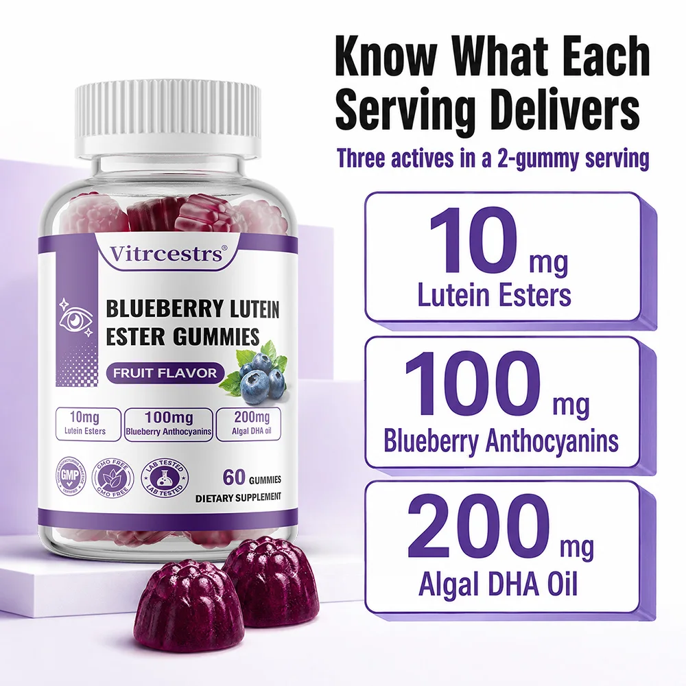 Lutein Esters + Blueberry Anthocyanins + Algal DHA Oil, Fruit Flavor, Antioxidant Wellness Support, 60 Gummies