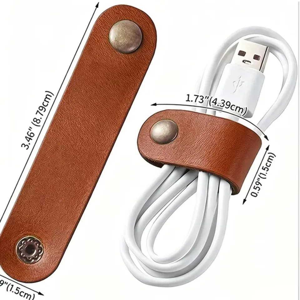 10/20/30PCS PU Leather Cable Organizer Snap Button Cord Holder Wire Wrap for Earphone USB Charging Cable and Desktop Storage