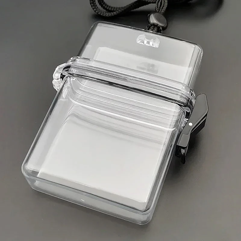 3 Inch Transparent Storage Box Photocard Holder With Rope Waterproof Card Case Outdoor Square Dustproof Box Photo Storage Box