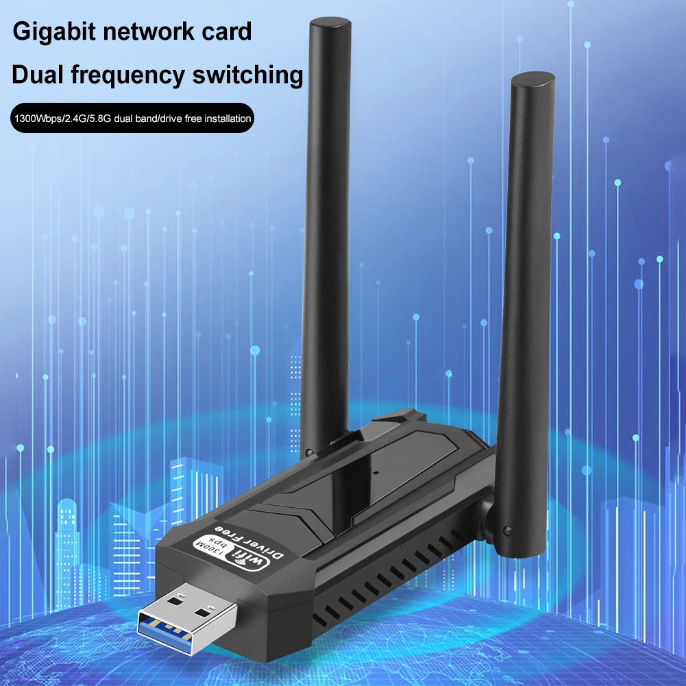 Ac1300mbps USB-WLAN-Karte High-Gain-Antenne Dualband 2.4/5GHz WLAN-Sender Empfänger für PC Laptop Windows XP/Vista/11/10