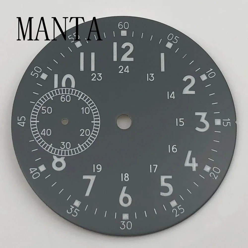 MANTA 38.9mm Sterile Black Gray Dial Green Luminous Fit ETA6497 Seagull ST3600 Movement Watch Parts