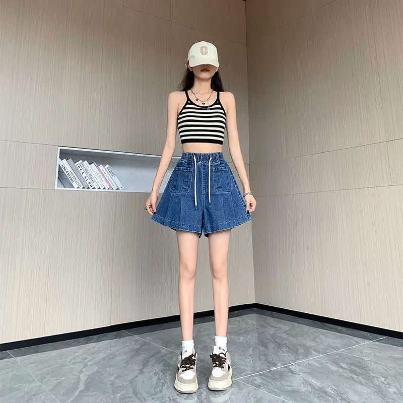 Large Size Denim Shorts Skirt for Women\'s Spring/summer Thin A-line Wide Leg Loose High Waist Slimming Fashion Shorts