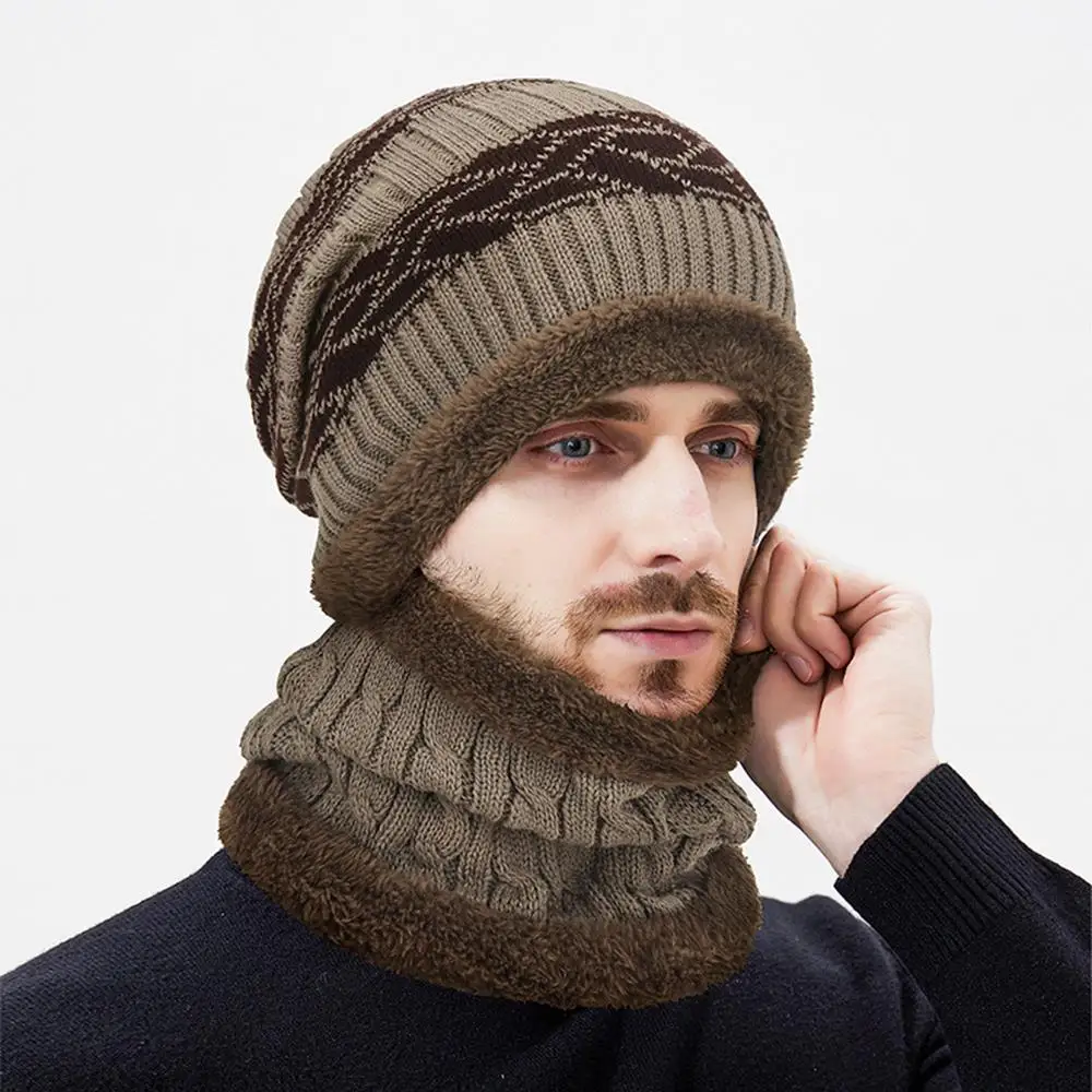 

Lengthen Thickened Neck Warmer Woolen Knit Scarves Faux Fur Lined Knitted Beanie Hat Neck Scarf Thermal Ear Protection Cap
