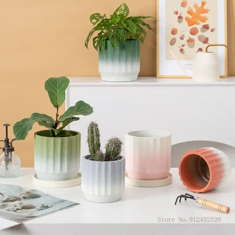 Creative European Style Cement Flowerpot With Tray, Minimalist Home, Living Room, Garden, Flowerpots, High-end, 1 piece