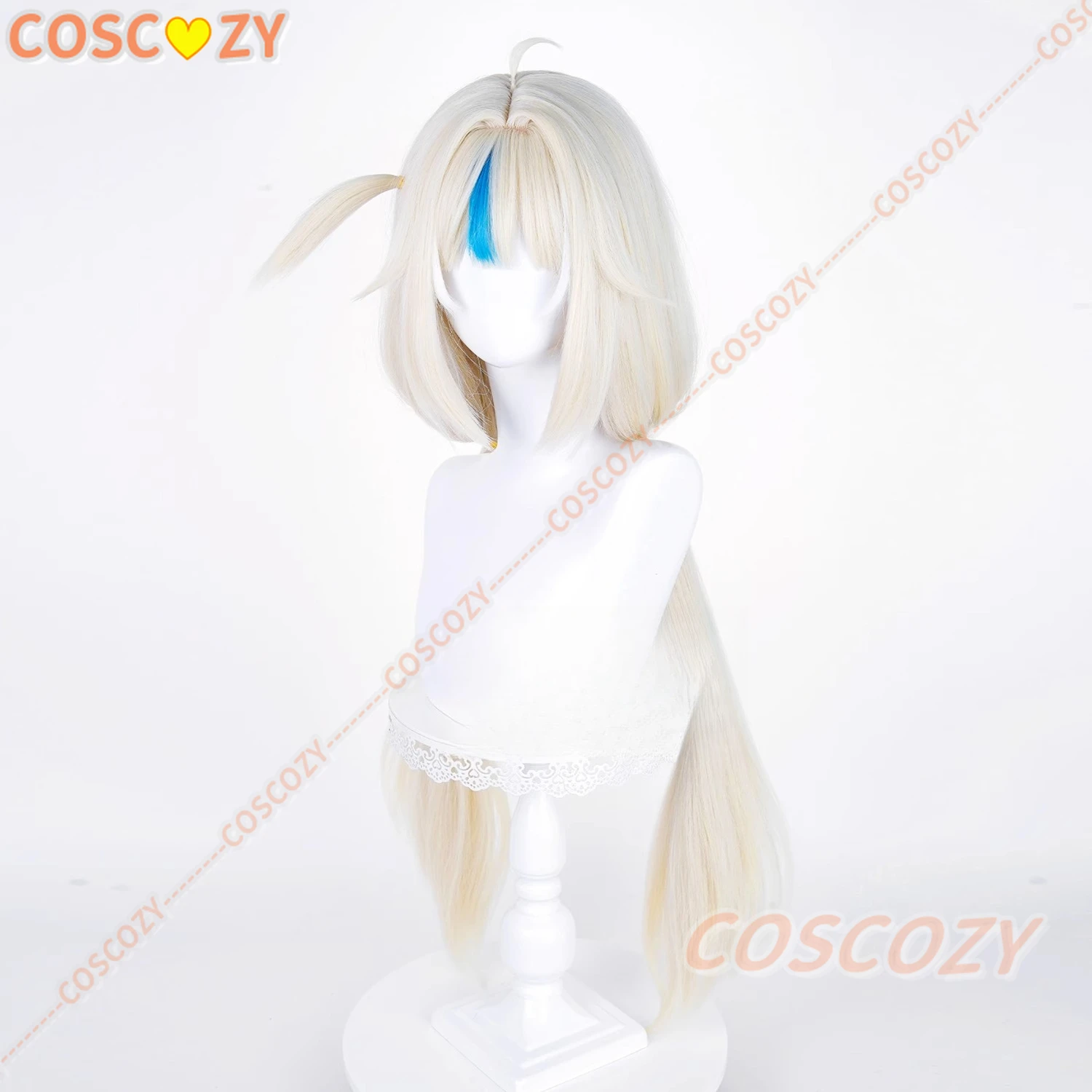 Parrucca cosplay Sameko Saba 90 cm lunga latte dorato evidenziazione parrucca bianca blu parrucca sintetica resistente al calore anime per costume di Halloween
