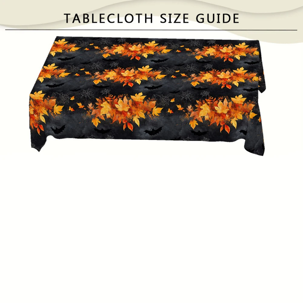 1pc  Halloween Waterproof Tablecloth with Fall Maple Leaf Spider Bat Spooky Print for Dining Room Party Decor