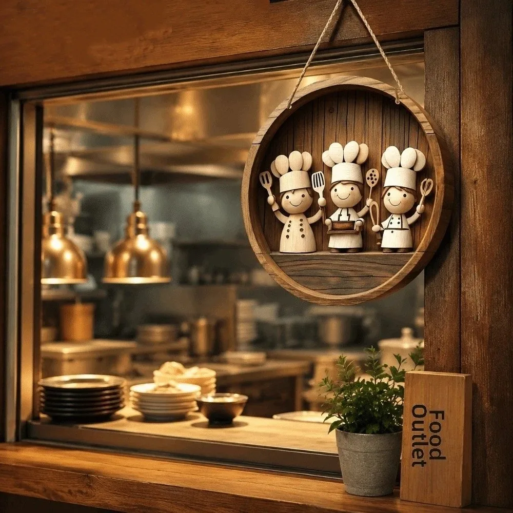 2D Plan Kitchen Sign Door Wreath Wooden Kitchen Wall Art Decorative Plate Hanging Decoration Restaurant Chef Pendant Kitchen