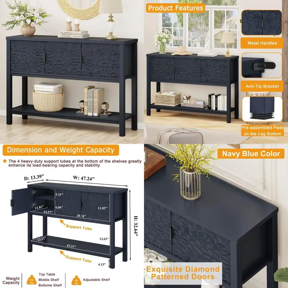 

Modern Entryway Console Table with Storage Shelf, Living Room and Hallway Sofa Table, 47.24 Inch