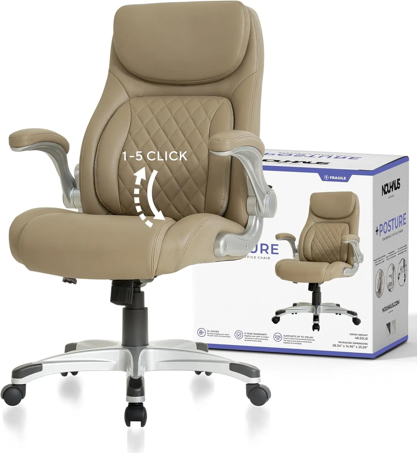 

Nouhaus +Posture Ergonomic PU Leather Office Chair. Click5 Lumbar Support with FlipAdjust Armrests. Modern Executive Chair and C