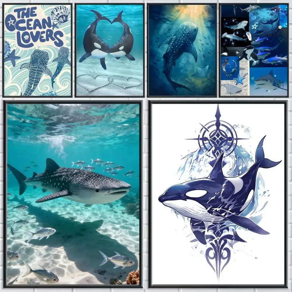 pattern Whale And Shark Ocean Animals HD Self Adhesive Waterproof Art Print Wall Decor for Bedroom Living Room Home Gift