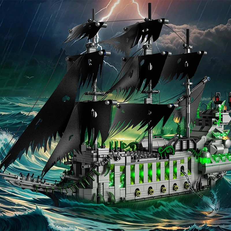 

1573PCS Flying Dutchman Model Building Blocks Ghost Pirate Ship Bricks Set With Light Desktop Decoration Kids DIY Toy Gifts