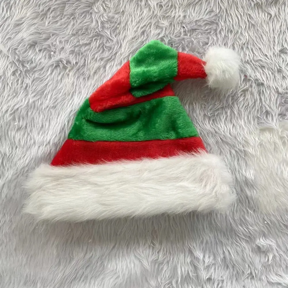 Party Supplies Plush Striped Splicing Christmas Hat Thicken Fluffy Santa Hat Funny Soft Warm Winter Cap Gift