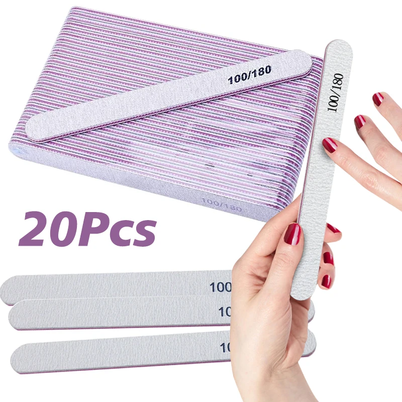 

20Pcs Nail File 100/180 Sanding Buffer Block Pedicure Manicure UV Gel Nail Polish Pro Files Double Side Nail Accessories Tools