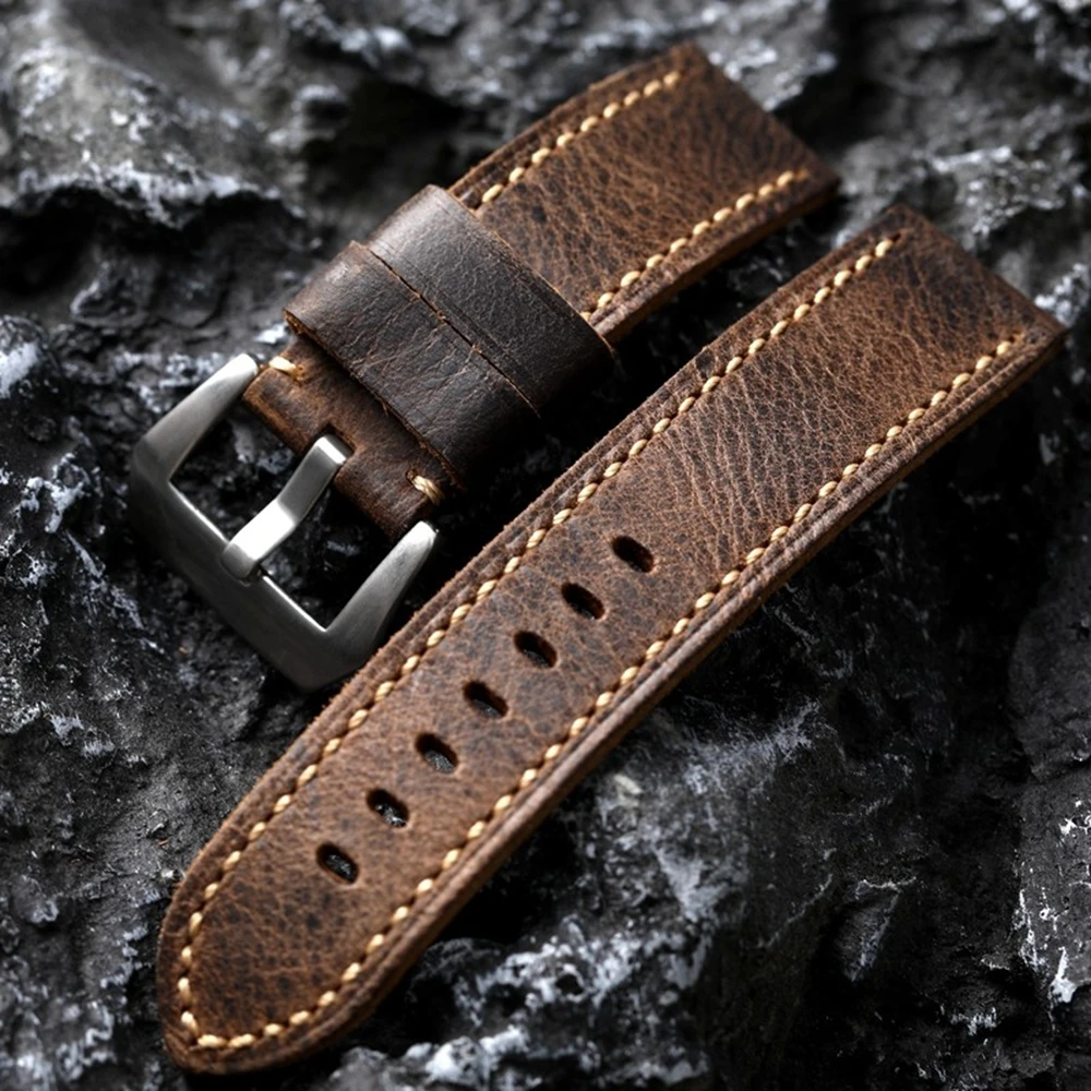 Handgefertigtes italienisches Oberschicht-Rindslederarmband, braun, 20 21 22 mm, 23 mm, 24 mm, 26 mm, Leder verdicktes Herrenarmband im Retro-Stil