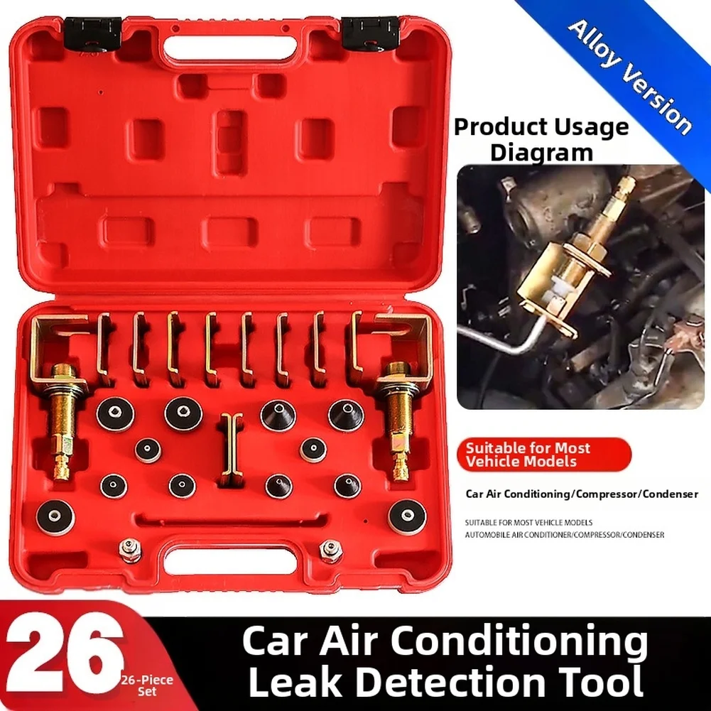 Automotive AC Leak Detector Tester Tool Kit 26PCS Alloy with Portable Storage Case for Vehicle Air Conditioners
