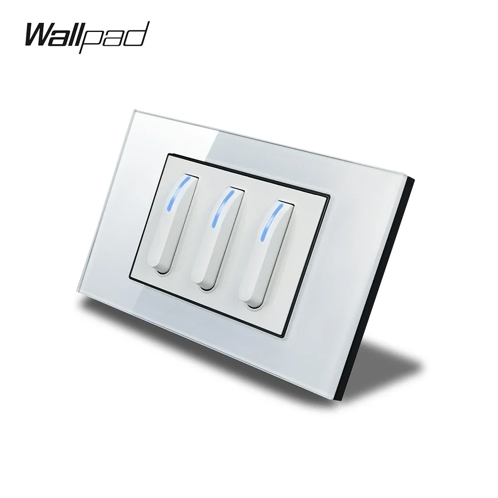 118*75mm 1 2 3 4 Gang Light Wall Switch With LED Wallpad White Glass Panel US BR AU IL Push Button Pass Cross Switch 110V 220V