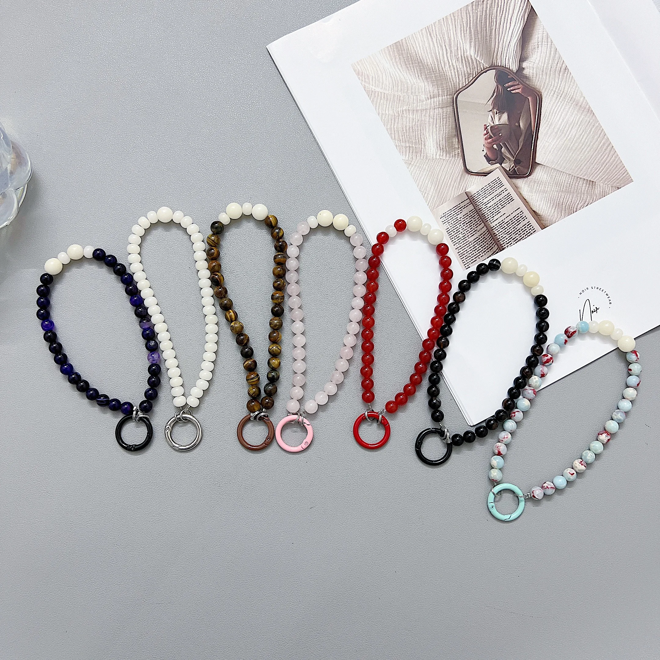 Universal Luxury Natural Stone Wristband Phone Lanyard Anti-lost Keychain Phone Accessories Men And Women Gifts Chalcedony Agate