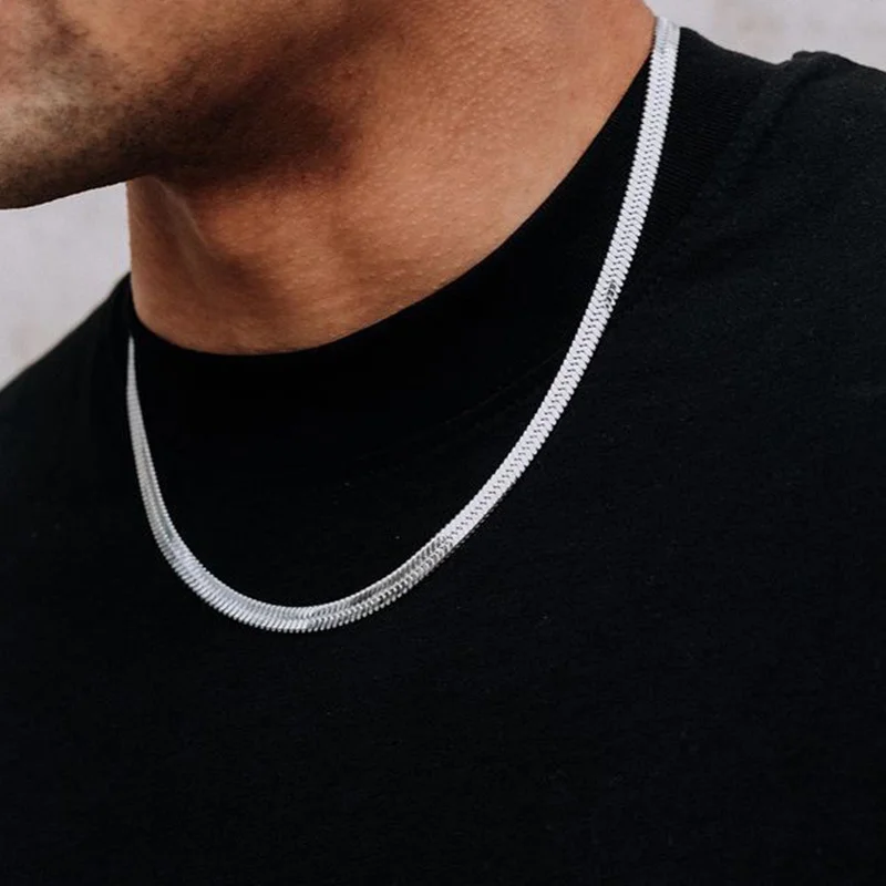 Naszyjniki choker z płaskim łańcuszkiem ze stali nierdzewnej o szerokości 3 mm/4 mm/5 mm dla mężczyzn