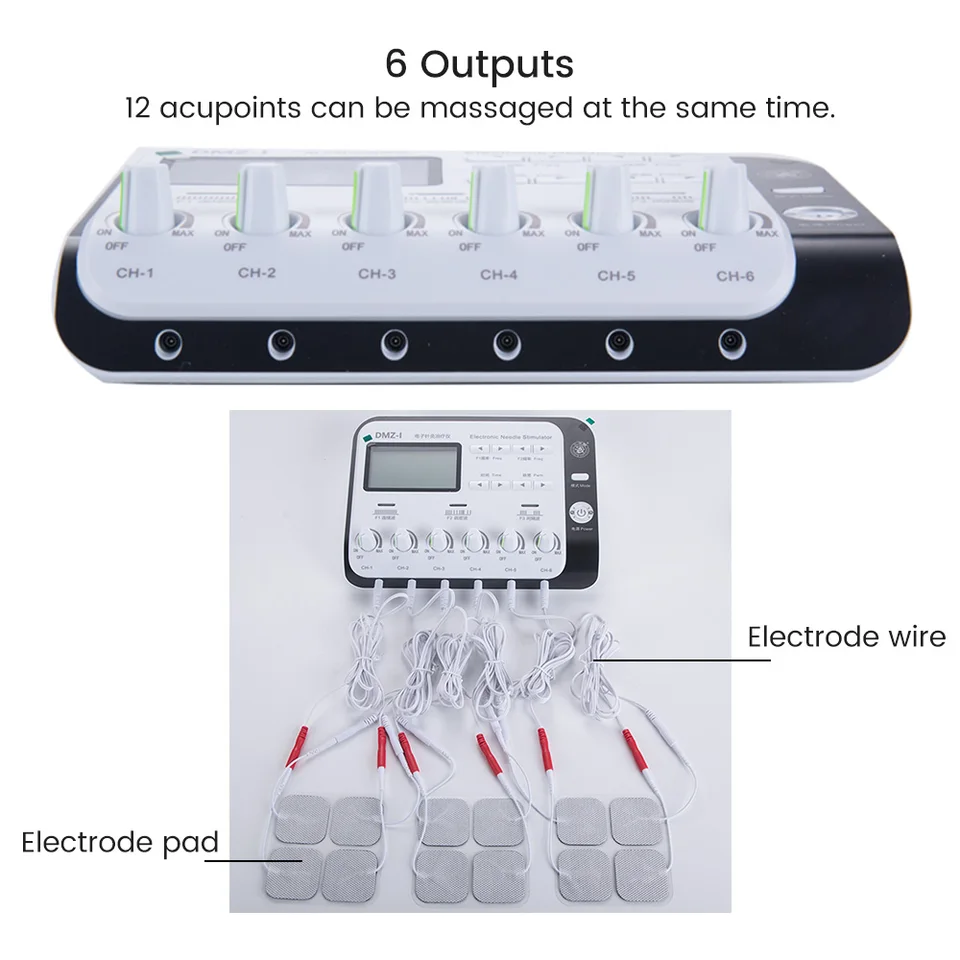 Aguja de acupuntura electroacupuntura de 6 canales de salida, estimulador muscular eléctrico, máquina TENS de fisioterapia, herramienta de masaje relajante
