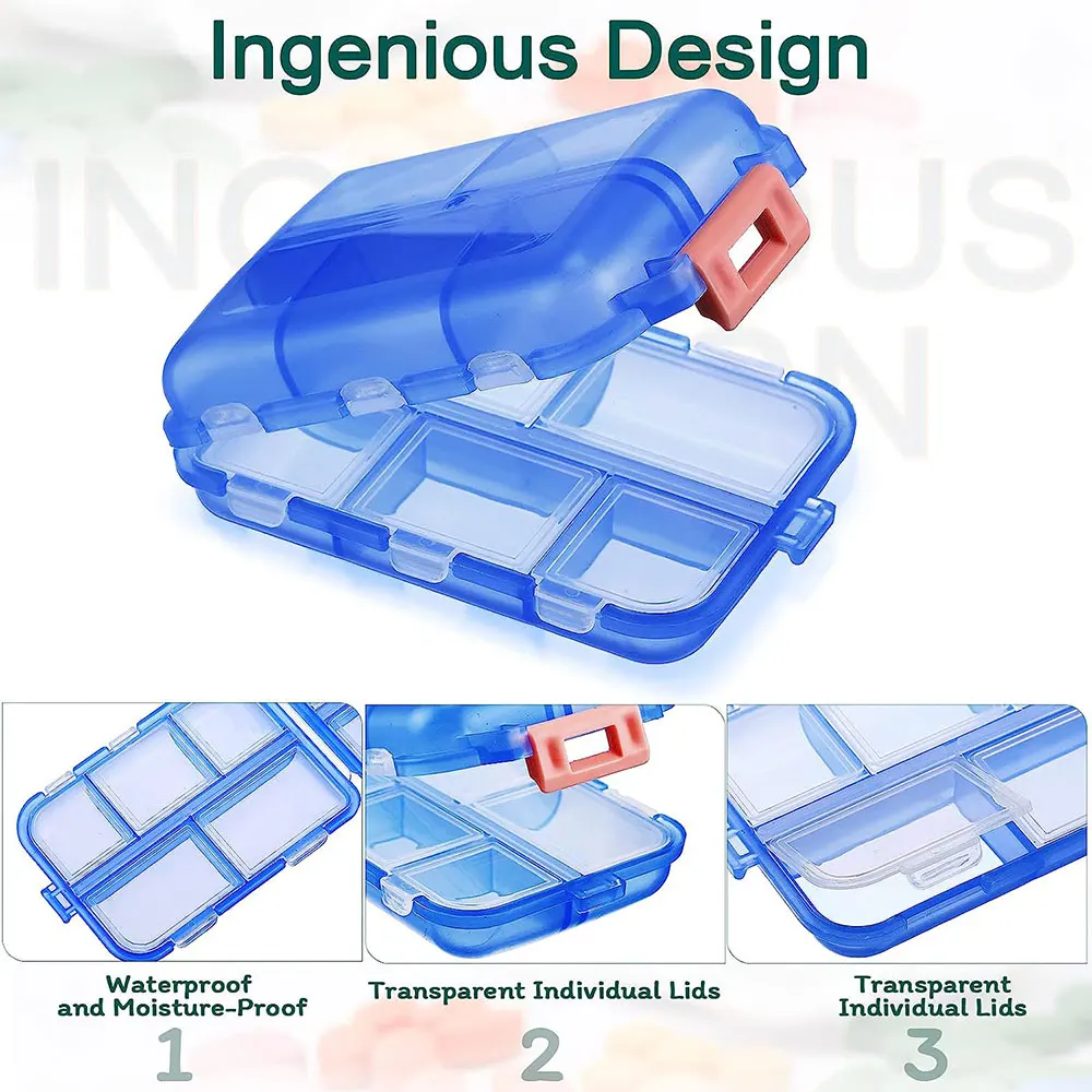 10 Grids Pill Travel Case Travel Pill Organizer Portable Pill Case Medicine Organizer Pill Box for Purse Travel Pill Container