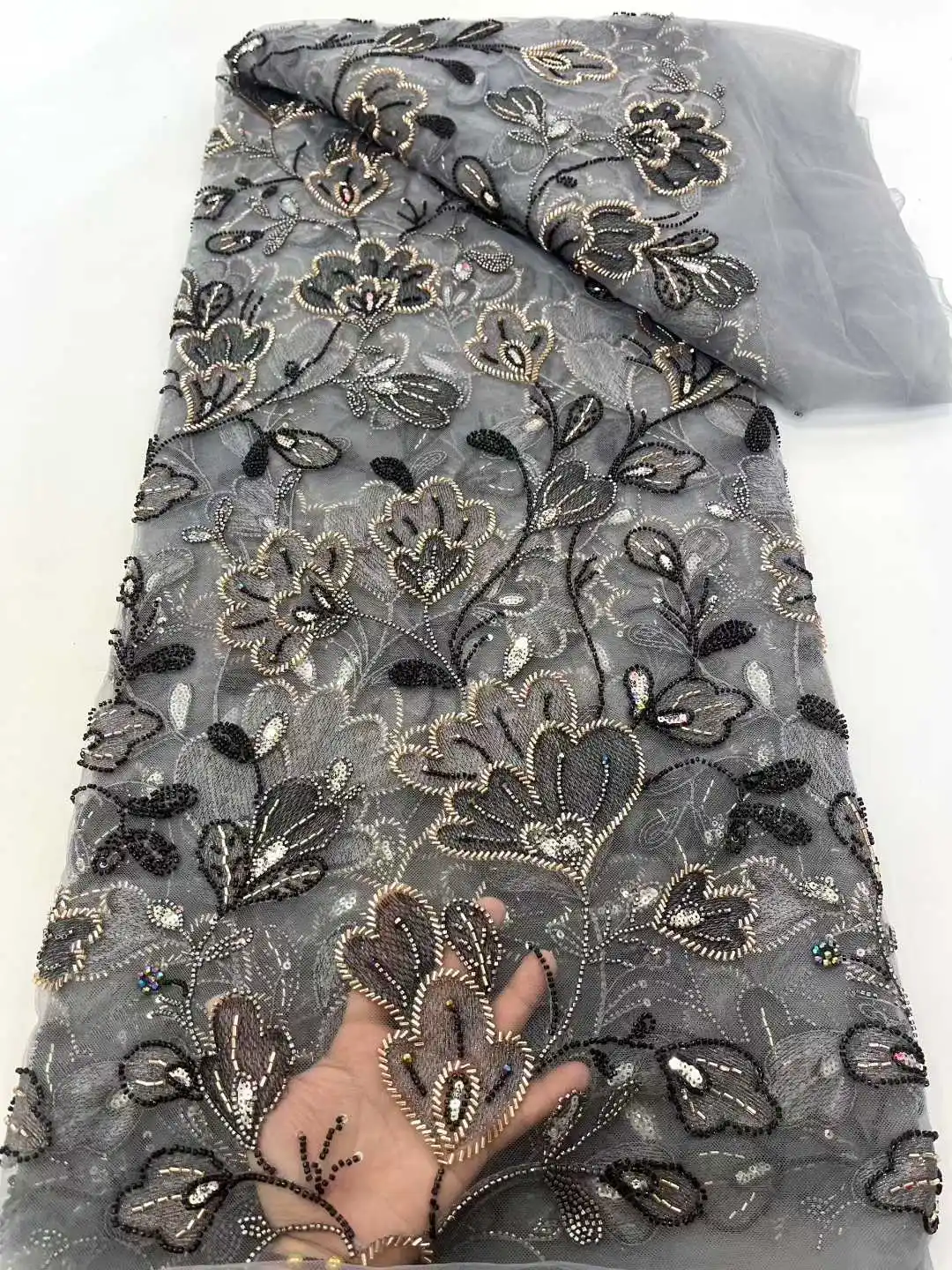 럭셔리 아프리카 스팽글 비즈 레이스 원단 2025 고품질 신랑 나이지리아 웨딩 신부 자수 프랑스 튤 바느질