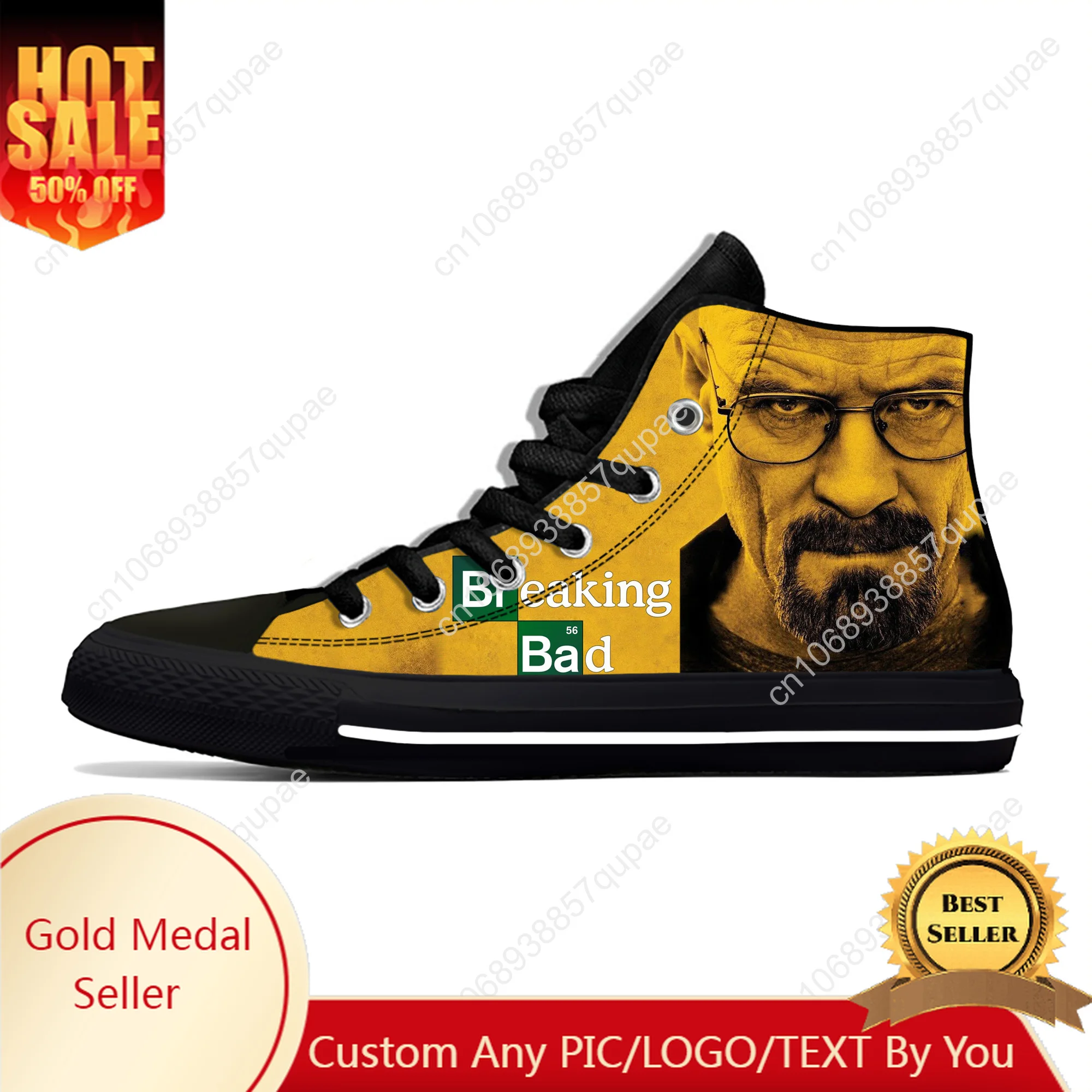 Movie Breaking Bad High Top Sneakers Mens Womens Teenager Casual Shoes Canvas Running Shoes 3D Print Breathable Lightweight Shoe