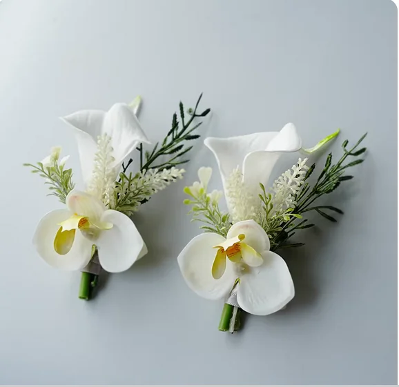 

Calla lily artificial flowers Bride and groom wedding corsage wedding parents and family full set of corsage bridesmaid guests.