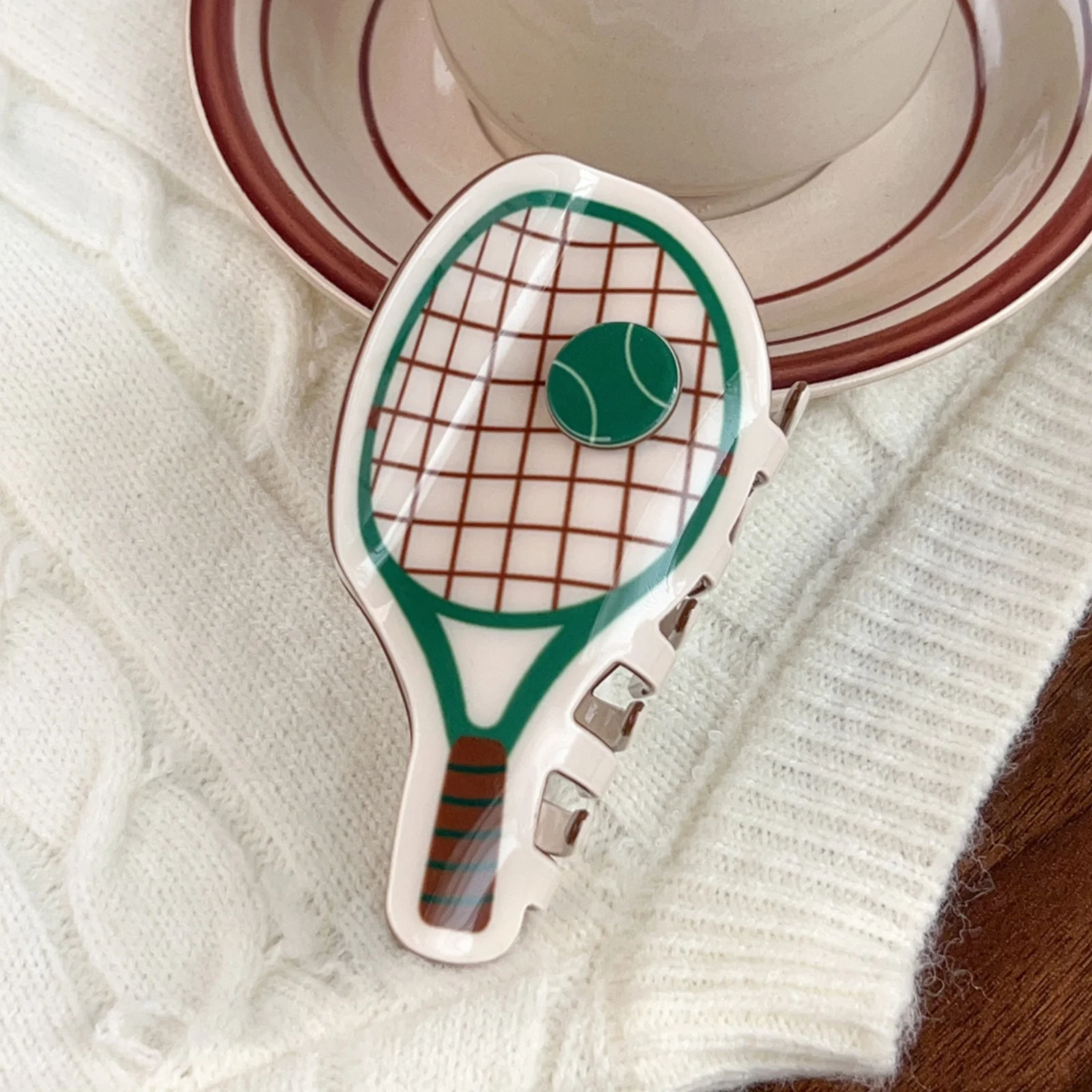Sportliche Tennisschläger-Haarklammer, PVC-Mode-Haarspange im Haifisch-Design, Stilvolle Haaraccessoires für Frauen, Alltag und Freizeit – Detail 6