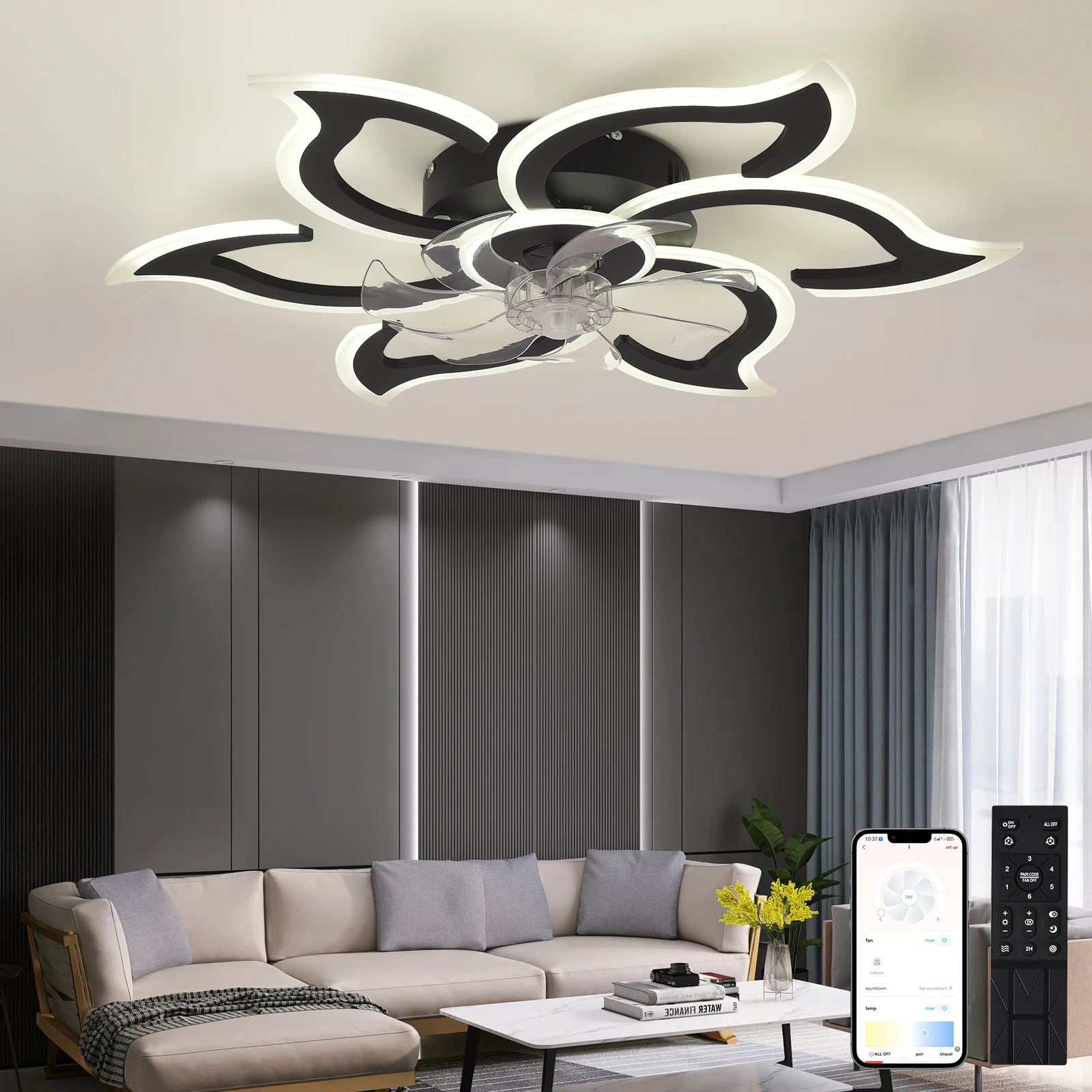 Ceiling Fan Light and Remote Control, Modern Embedded Ceiling Fan, Ceiling Light, Small Ceiling Fan for Bedroom and Kitchen