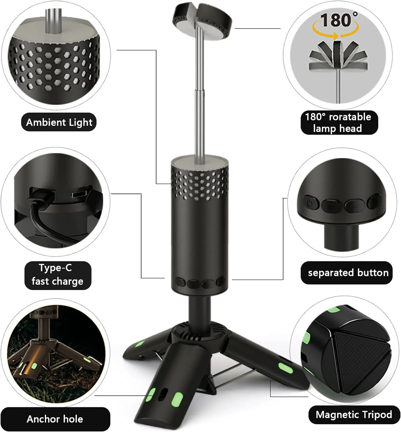 Imagem -03 - Lanterna Telescópica com Base de Tripé Magnético Led Leve Aventura Caminhadas Tendas de Pesca Acampamento Ambiente Luz de Acampamento 10000mah